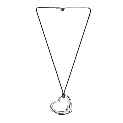 Tiffany Sterling Silver 36mm Elsa Peretti Open Heart Pendant Cord Necklace 3 of 5