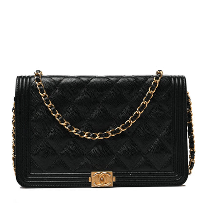 Chanel Caviar Quilted Boy Wallet On Chain WOC Black 1 of 10
