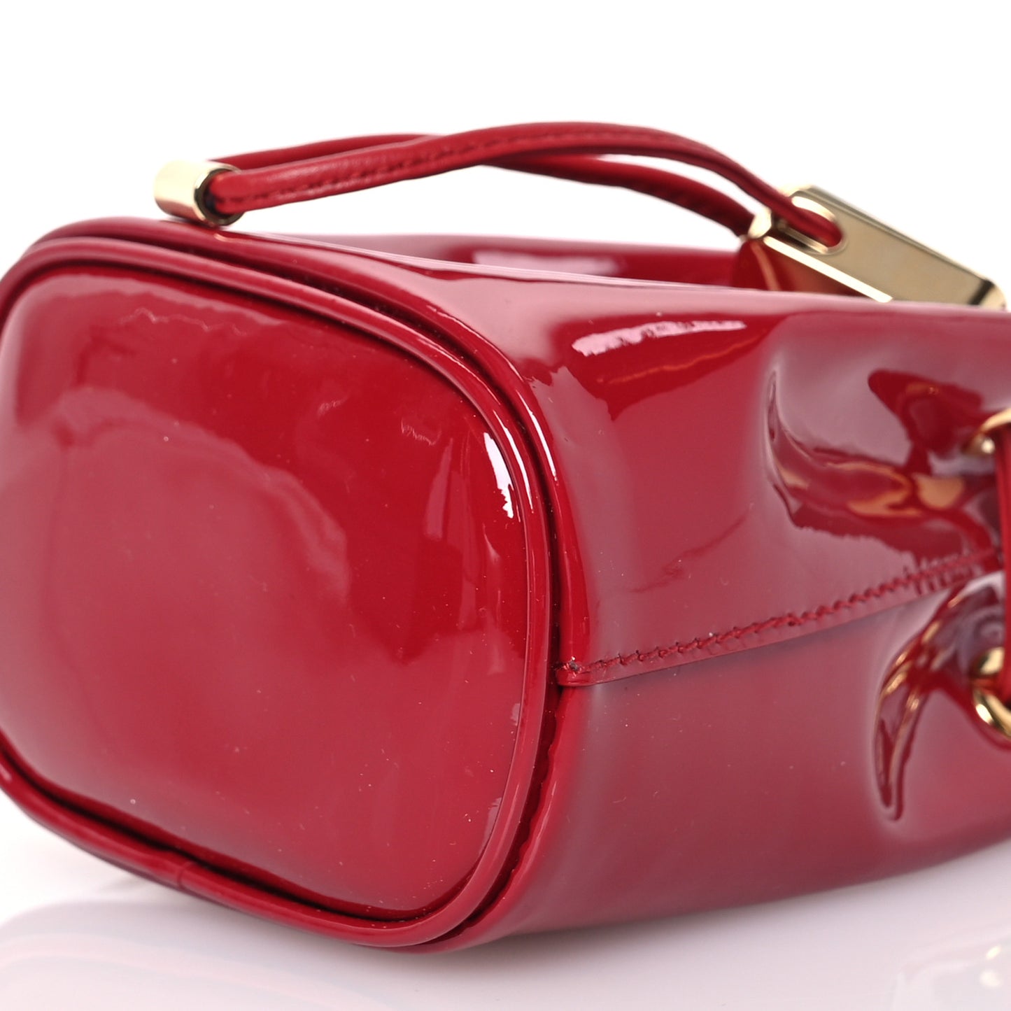 Vernice Metal Triangle Logo Mini Drawcord Pouch Shoulder Bag Cherry