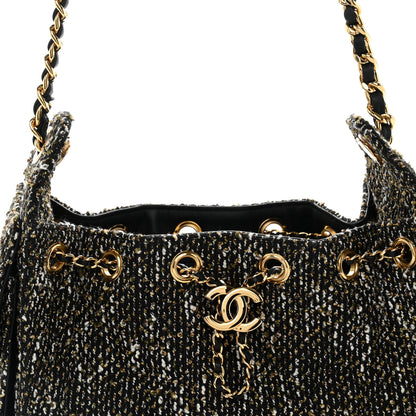 Chanel Tweed Quilted Mini Chanel 25 Handbag Black Ivory 8 of 11