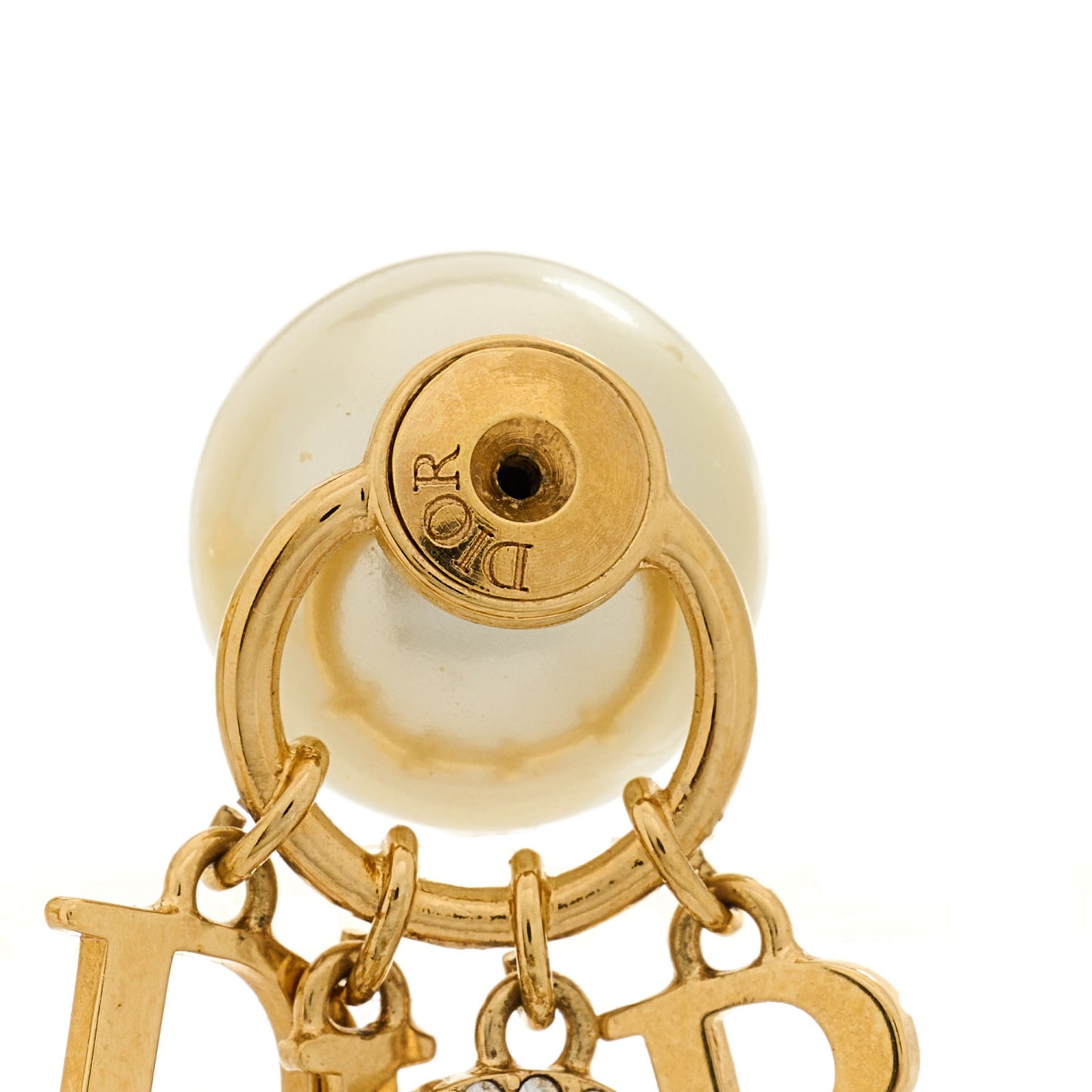 Pearl Crystal Tribal Logo Charms Earrings Gold