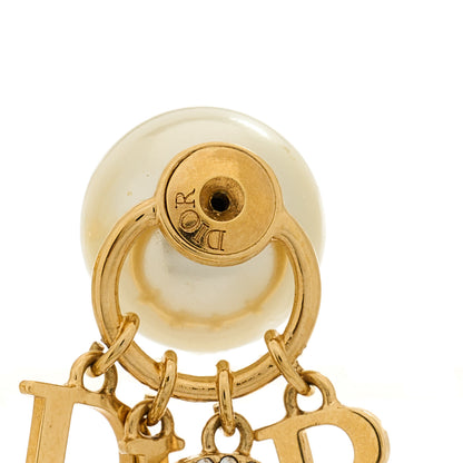 Christian Dior Pearl Crystal Tribal Logo Charms Earrings Gold 4 of 5