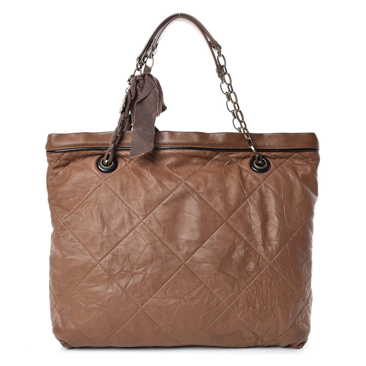 Lambskin Quilted Amalia Cabas Tote Camel