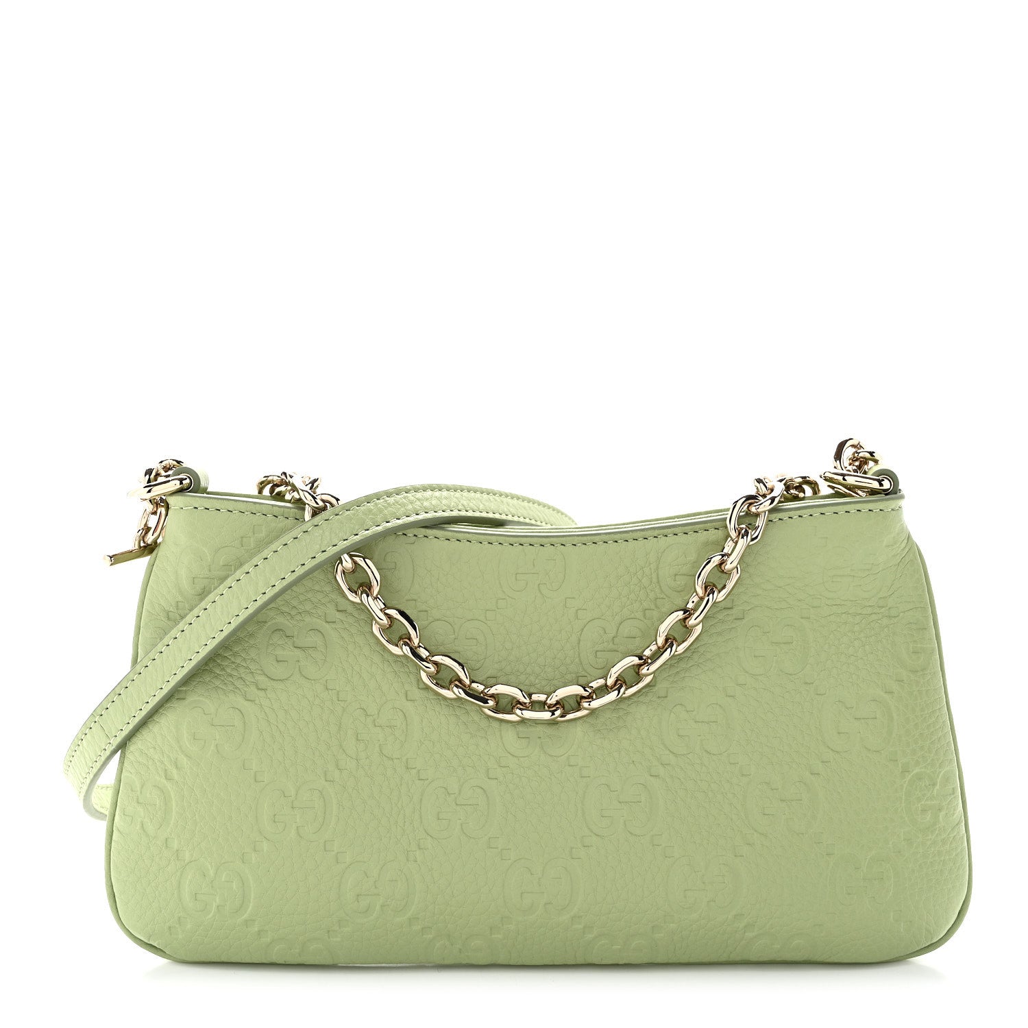 Gucci GG Grainy Calfskin Emblem Super Mini Shoulder Bag Sage Leaf 1 of 10