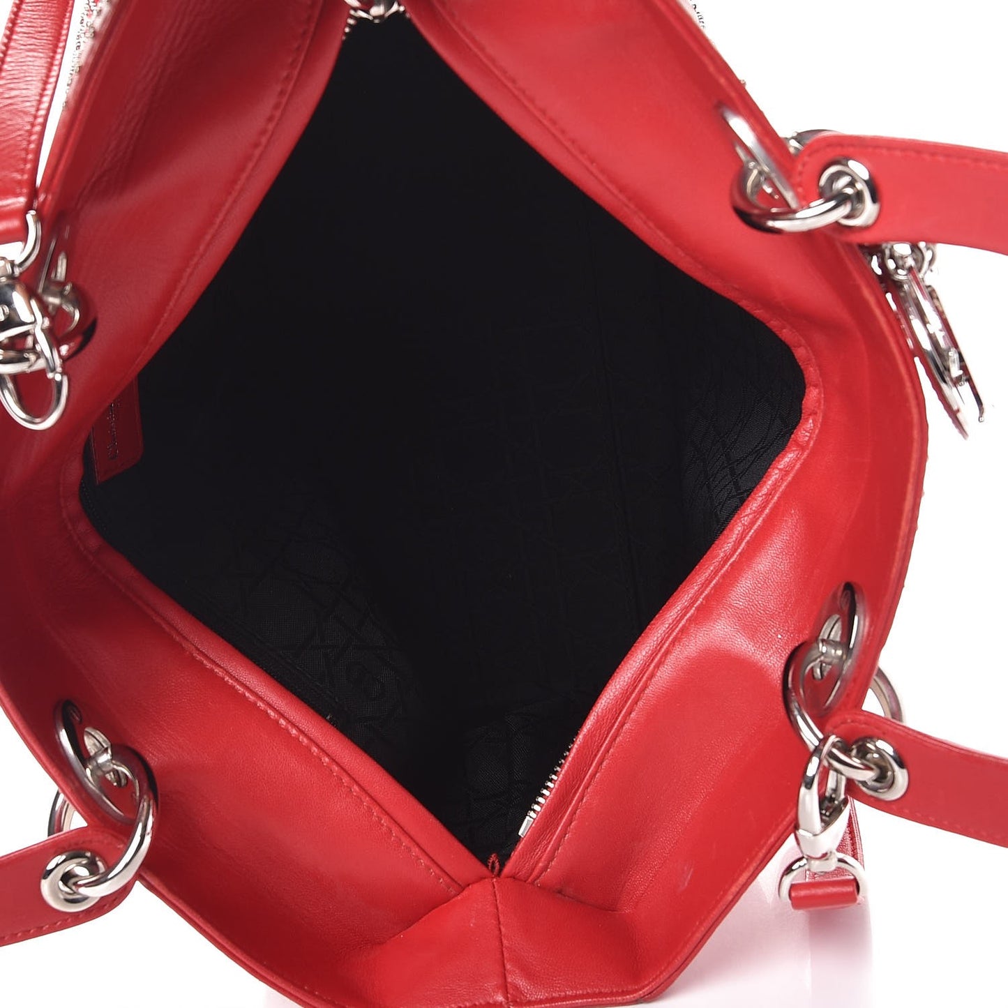 Lambskin Cannage Studded Large Lady Dior Red