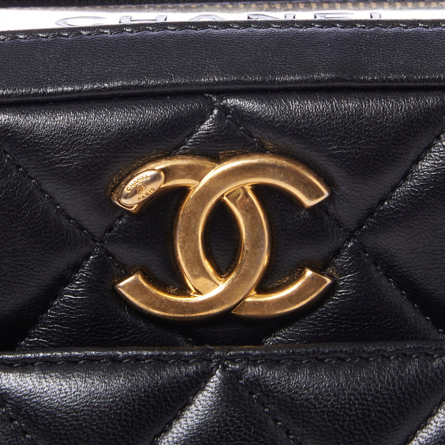 Lambskin Quilted Medium Trendy CC Bowling Bag Black