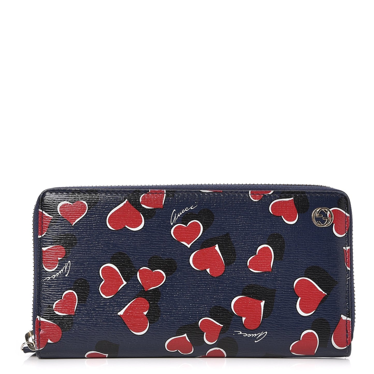 Calfskin Heartbeat Print Zip Around Wallet Blue