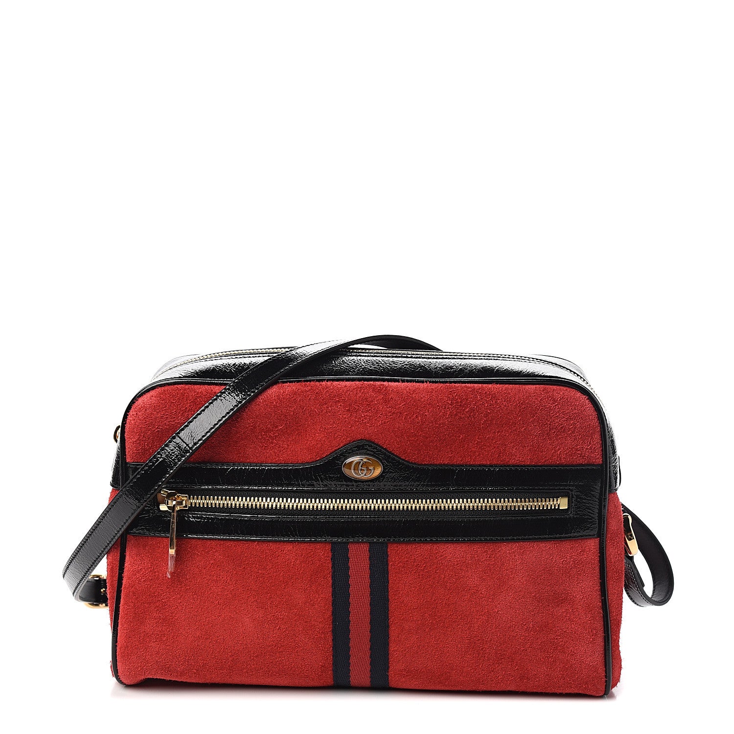 Gucci Suede Patent Web Small Ophidia Shoulder Bag Hibiscus Red Black 1 of 9