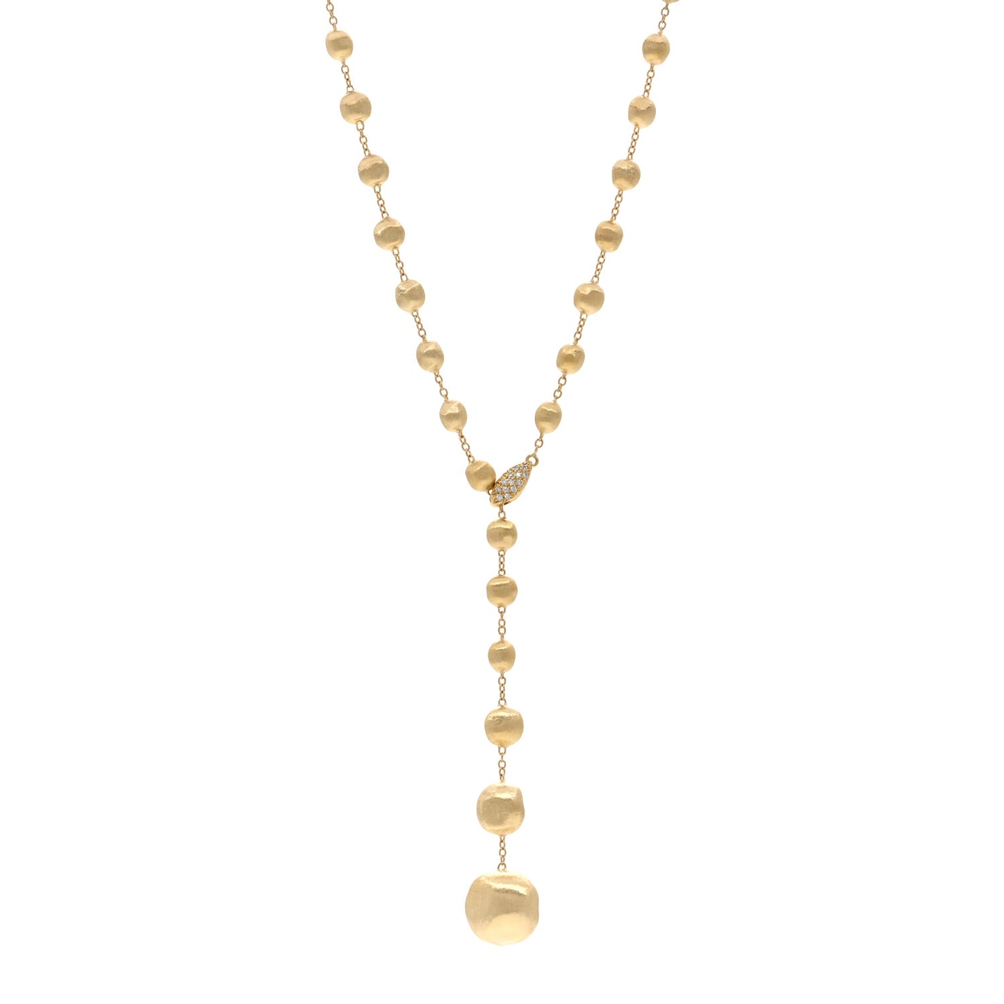 18K Yellow Gold Diamond Africa Small Bead Y Necklace