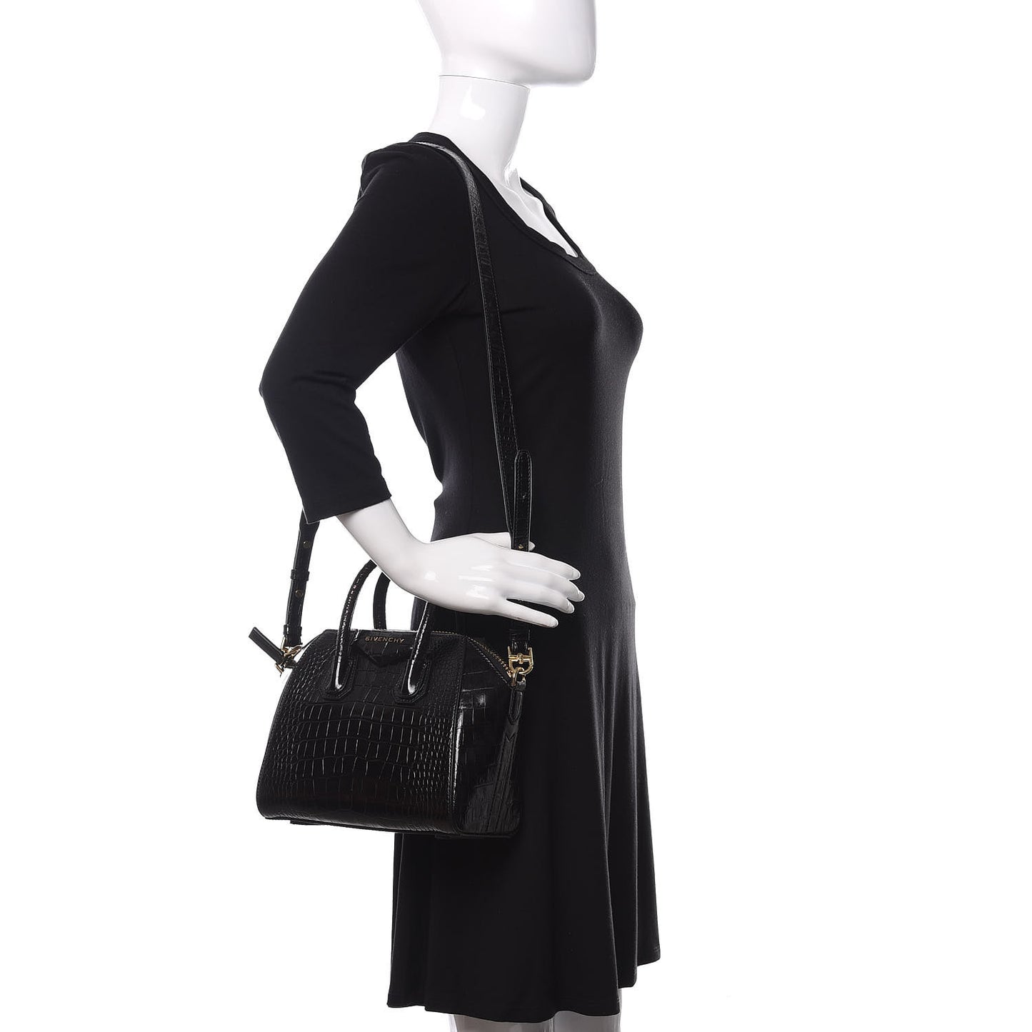 Calfskin Crocodile Embossed Mini Antigona Black