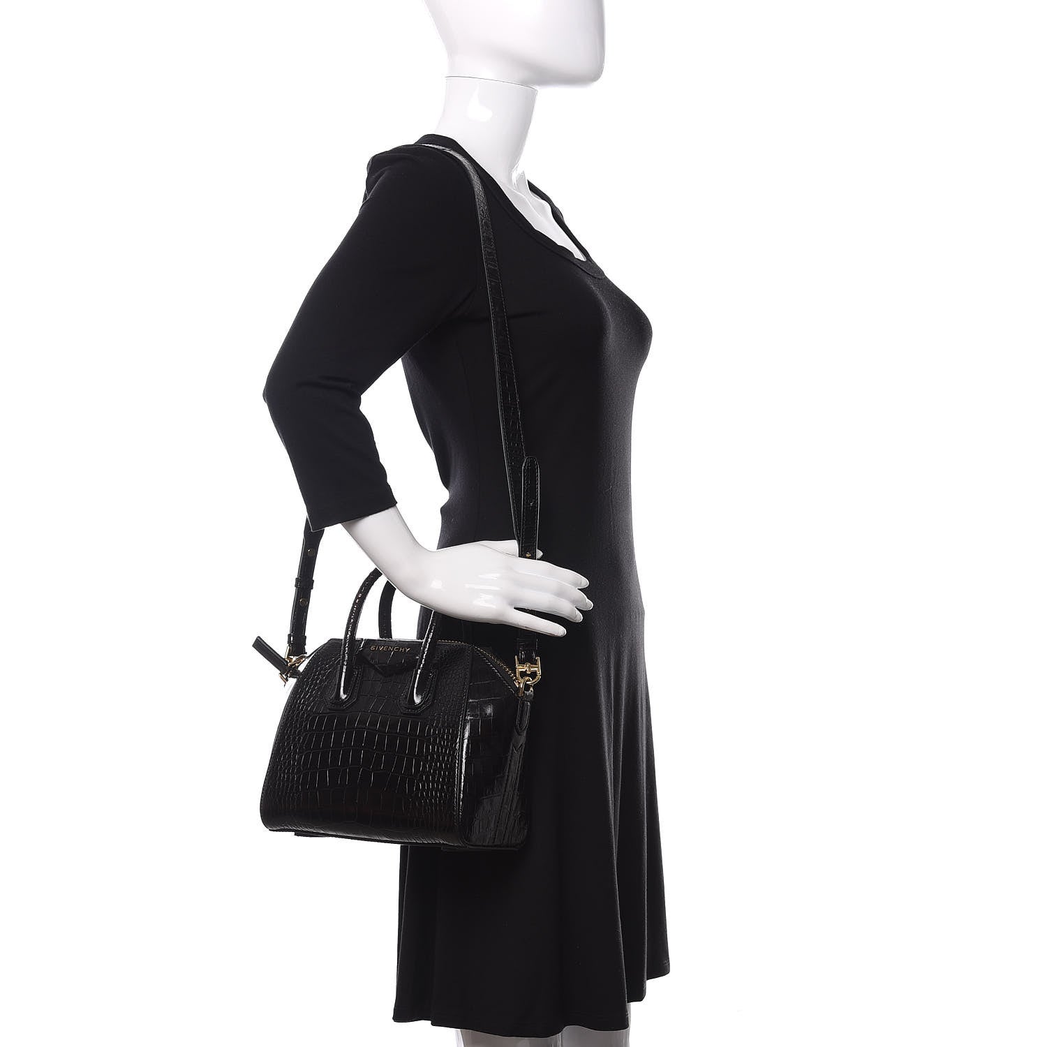 Givenchy Calfskin Crocodile Embossed Mini Antigona Black 2 of 10
