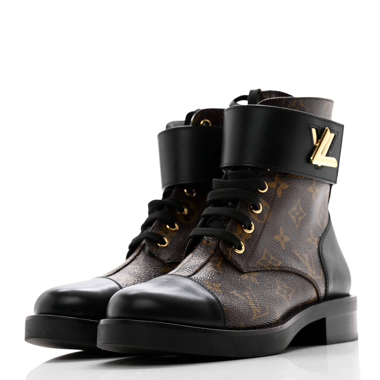 Louis Vuitton Calfskin Monogram Wonderland Flat Ranger Boots 37 Black 3 of 9
