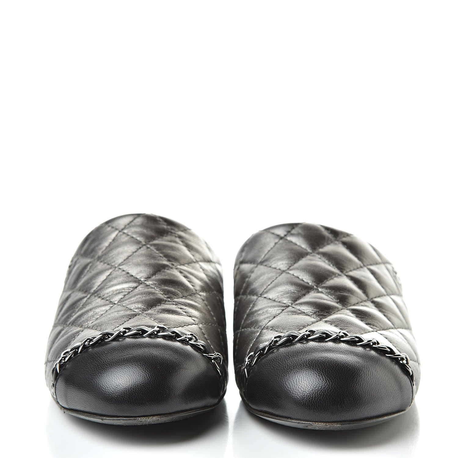 Chanel Iridescent Lambskin Quilted CC Chain Mules 36 Silver Black 2 of 16
