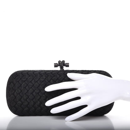 Bottega Veneta Satin Ayers Intreccio Impero Stretch Knot Clutch Black 2 of 6