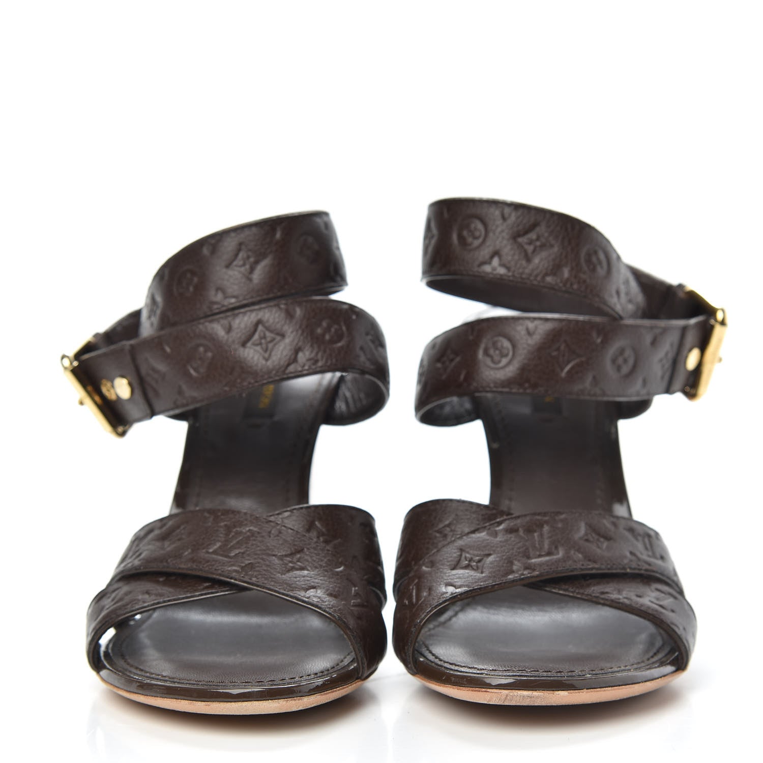 Louis Vuitton Calfskin Monogram Embossed Wedge Sandals 38 Terre 2 of 8