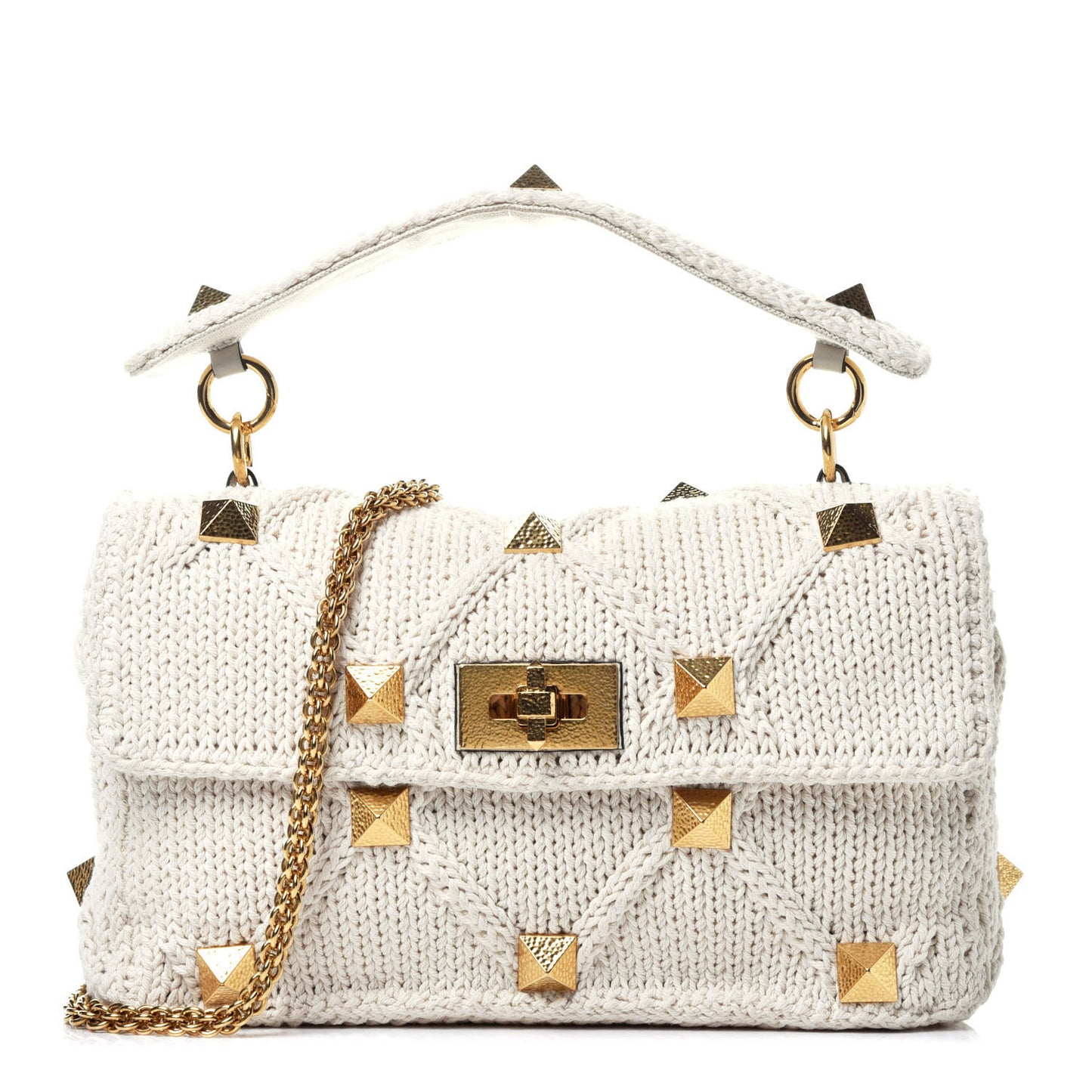 Knit Large Roman Stud Shoulder Bag Ecru