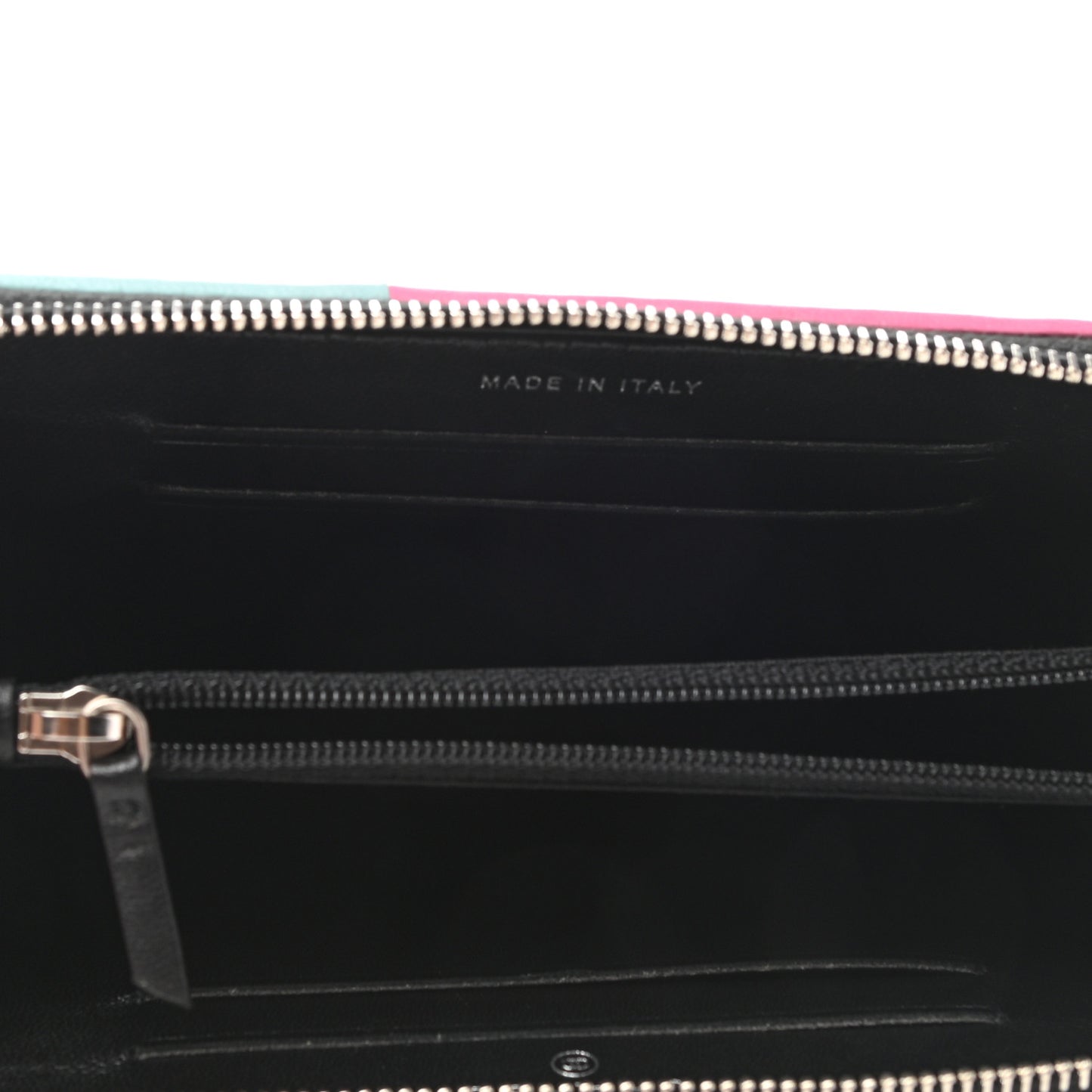 Lambskin Quilted Small Gusset Zip Around Wallet Black Pink Light Blue