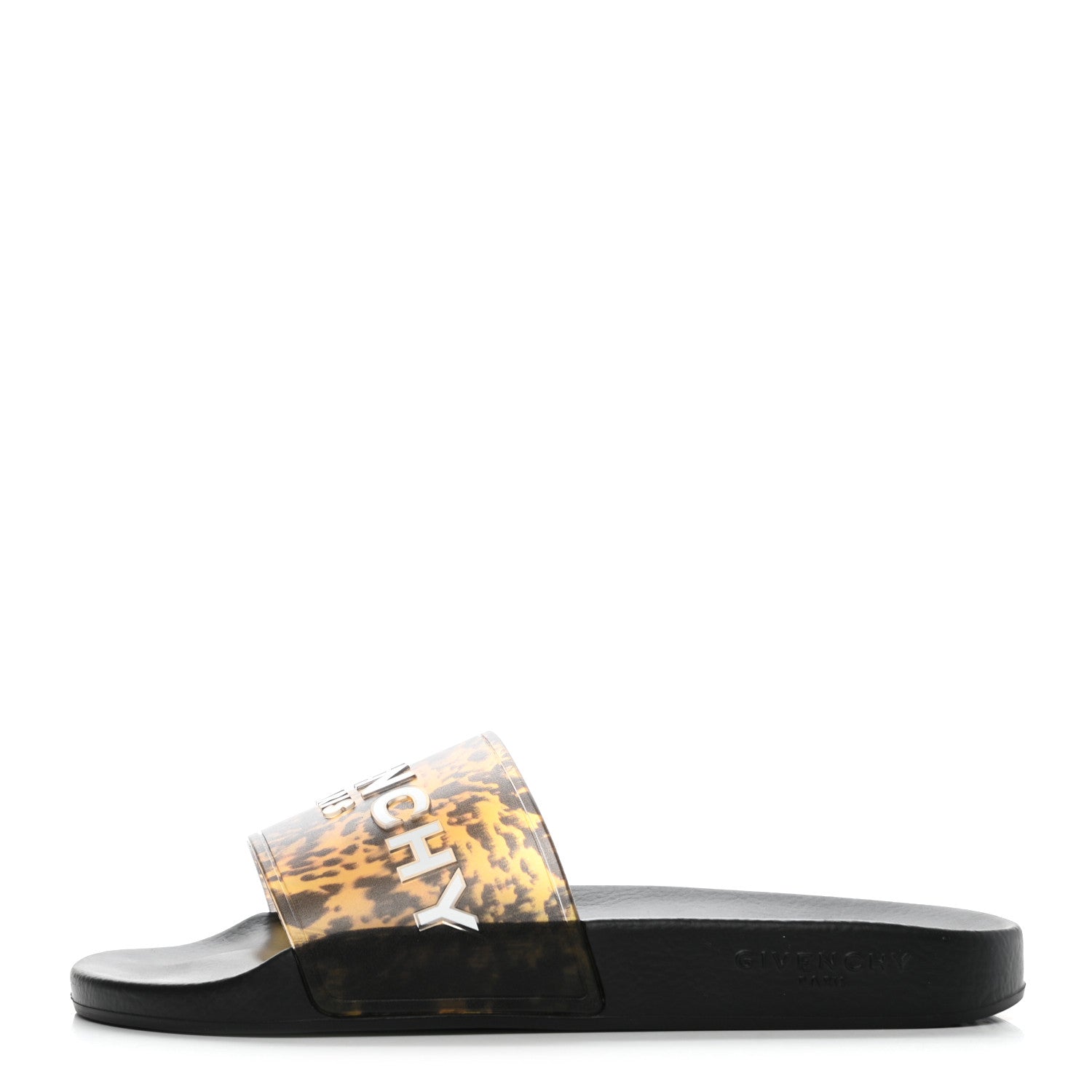 Givenchy Rubber Logo Marble Effect Mens Pool Slide Sandals 42 Black Yellow 1 of 8