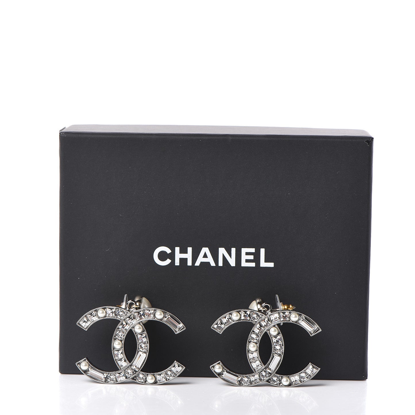 Crystal Baguette Pearl Bright Young Things CC Drop Earrings Silver