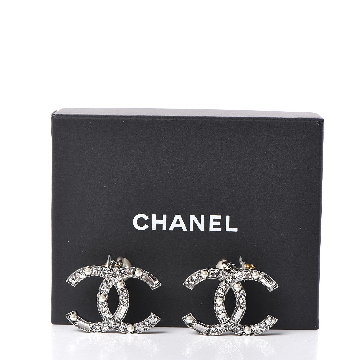 Chanel Crystal Baguette Pearl Bright Young Things CC Drop Earrings Silver 5 of 5