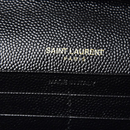 Saint Laurent Grain De Poudre Matelasse Chevron Monogram Chain Wallet Black 6 of 7