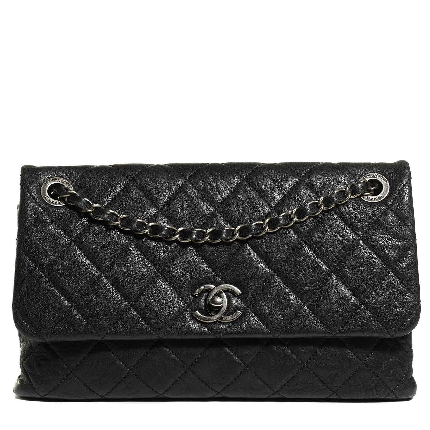 Goatskin Quilted Double Bag Flap Black
