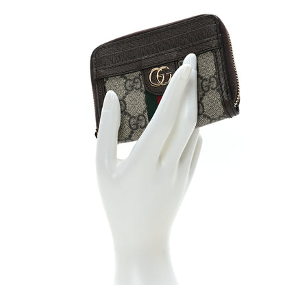 Gucci GG Supreme Monogram Textured Dollar Calfskin Web Ophidia Zip Around Card Case Wallet Beige Ebony New Acero 2 of 7