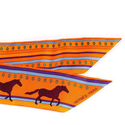 Louis Vuitton HERMES Silk Sequences Twilly Orange Violet Ciel 3 of 6