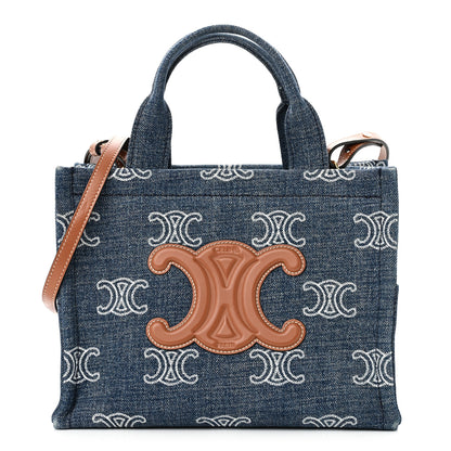 Celine Denim Calfskin Triomphe Print Cabas Blue Tan 1 of 9