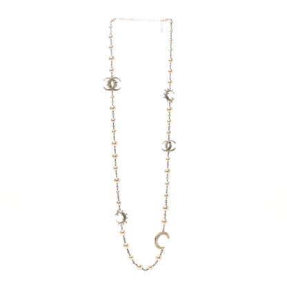 Chanel Pearl Baguette Crystal CC Moon Long Necklace Gold 3 of 6