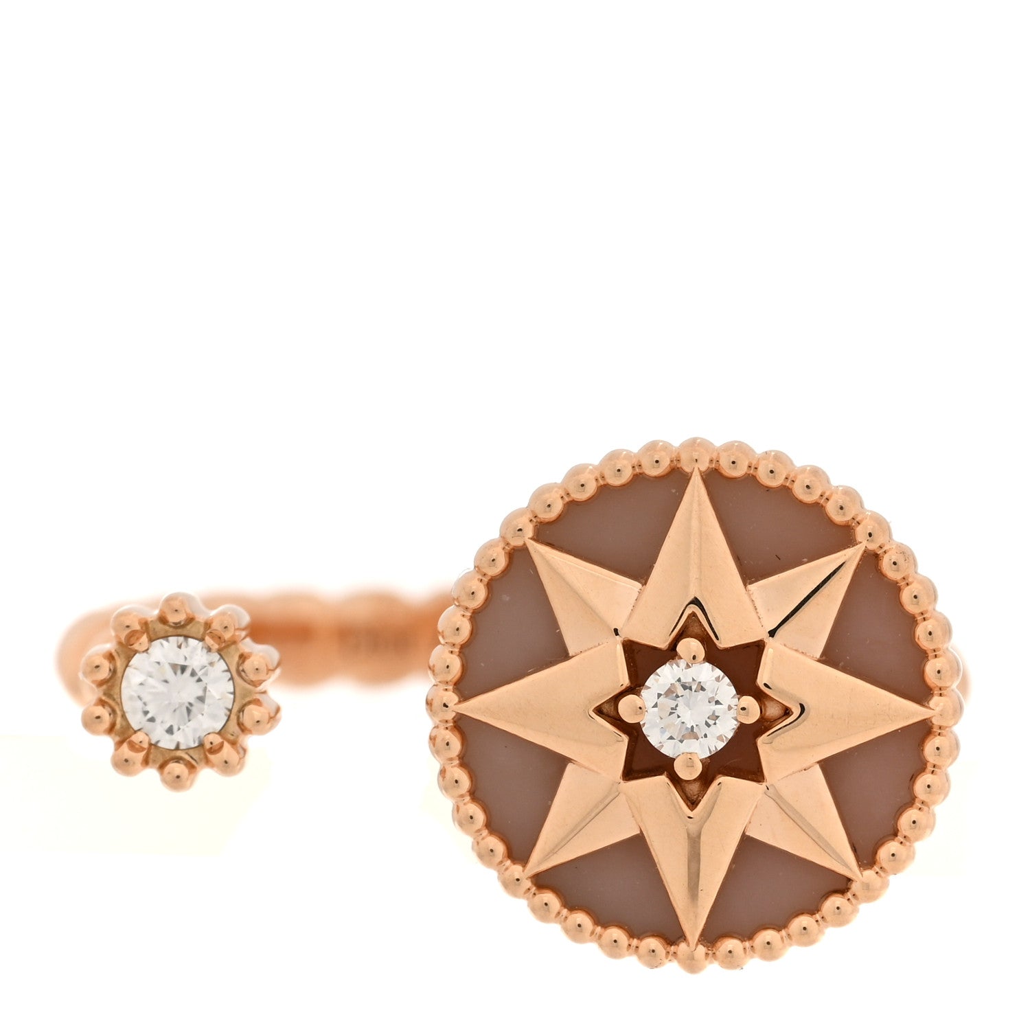 Christian Dior 18K Rose Gold Diamond Pink Opal Rose Des Vents Ring 50 5.25 1 of 4