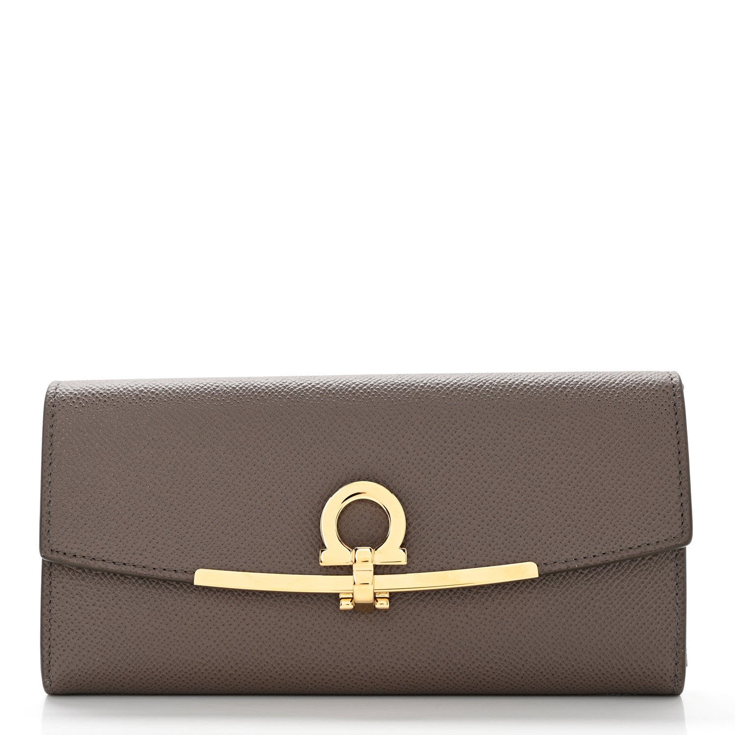 Salvatore Ferragamo Hammered Calfskin Gancini Wallet Caraway Seed 2 of 8