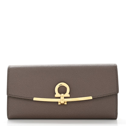 Salvatore Ferragamo Hammered Calfskin Gancini Wallet Caraway Seed 2 of 8