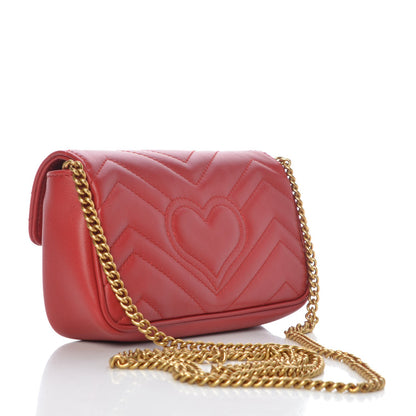 Gucci Calfskin Matelasse Super Mini GG Marmont Shoulder Bag Hibiscus Red 3 of 8