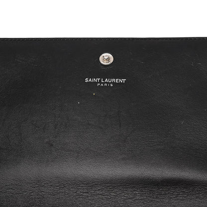 Saint Laurent Calfskin Crocodile Embossed Monogram Chain Wallet Black 6 of 10