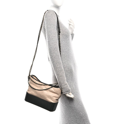 Chanel Aged Calfskin Quilted Medium Gabrielle Hobo Beige Black 2 of 10