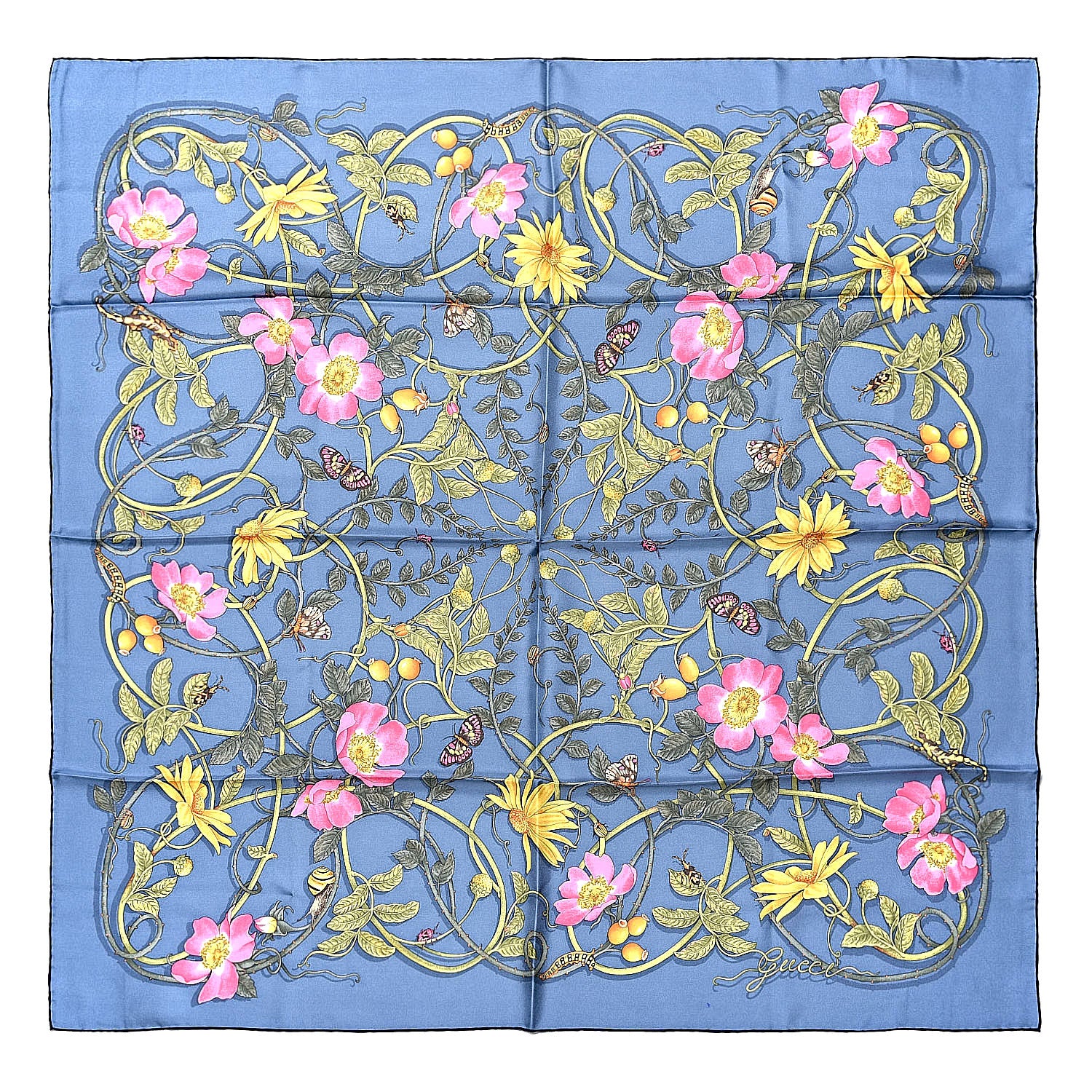 Gucci Silk Twill Flowerwebby Square Scarf Sky Blue 1 of 4
