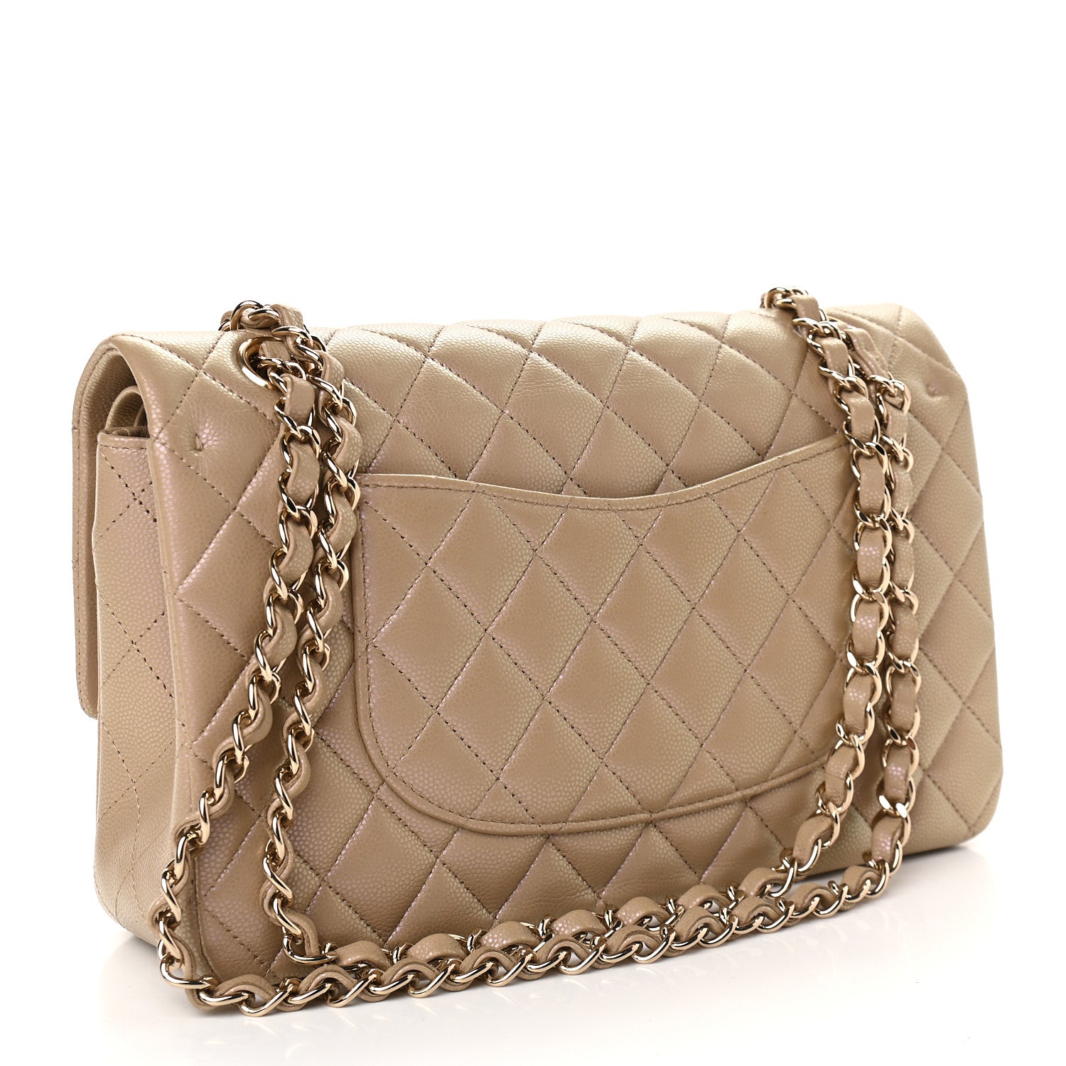 Chanel Iridescent Caviar Quilted Medium Double Flap Dark Beige 2 of 8