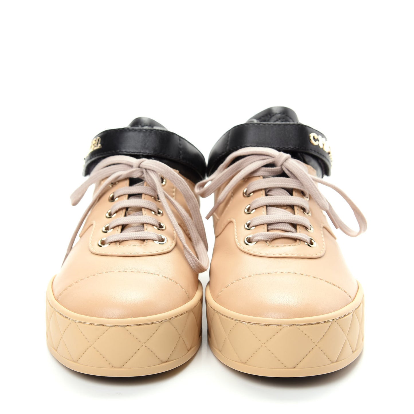 Lambskin Logo Strap Sneakers 39.5 Beige Black