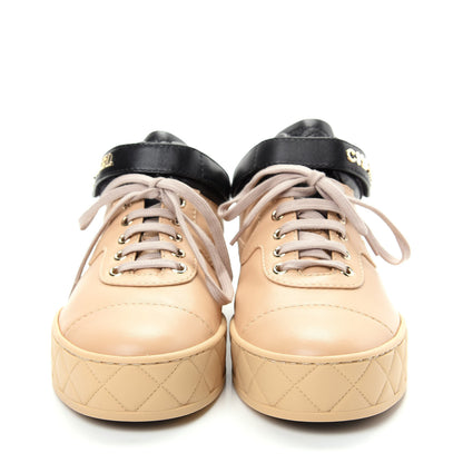 Chanel Lambskin Logo Strap Sneakers 39.5 Beige Black 2 of 11