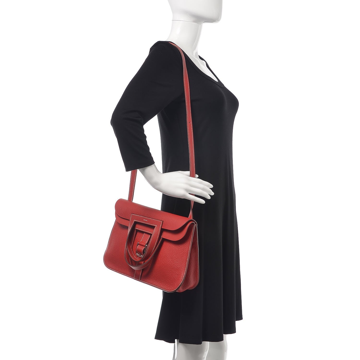 Hermes Taurillon Clemence Verso Halzan 31 GM Rouge Casaque Vermillion 2 of 13