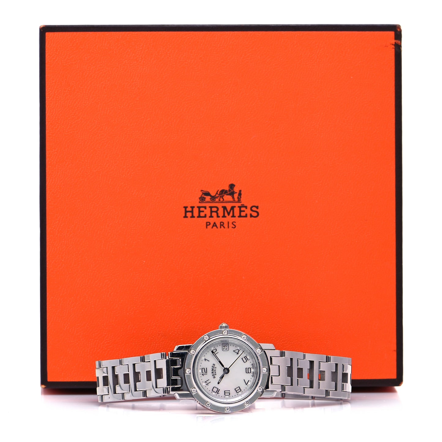 Stainless Steel Diamond Mother of Pearl 24mm Clipper Quartz Watch