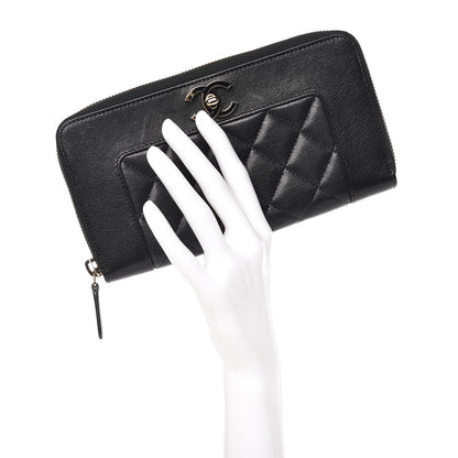 Chanel Sheepskin Quilted Large Gusset Mademoiselle Vintage Zip Around Wallet Black 2 of 12