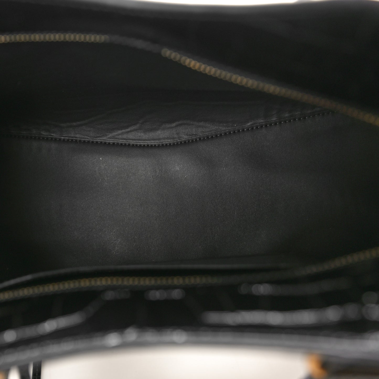 Shiny Supple Calfskin Crocodile Embossed Brass Hardware Neo Classic City Black