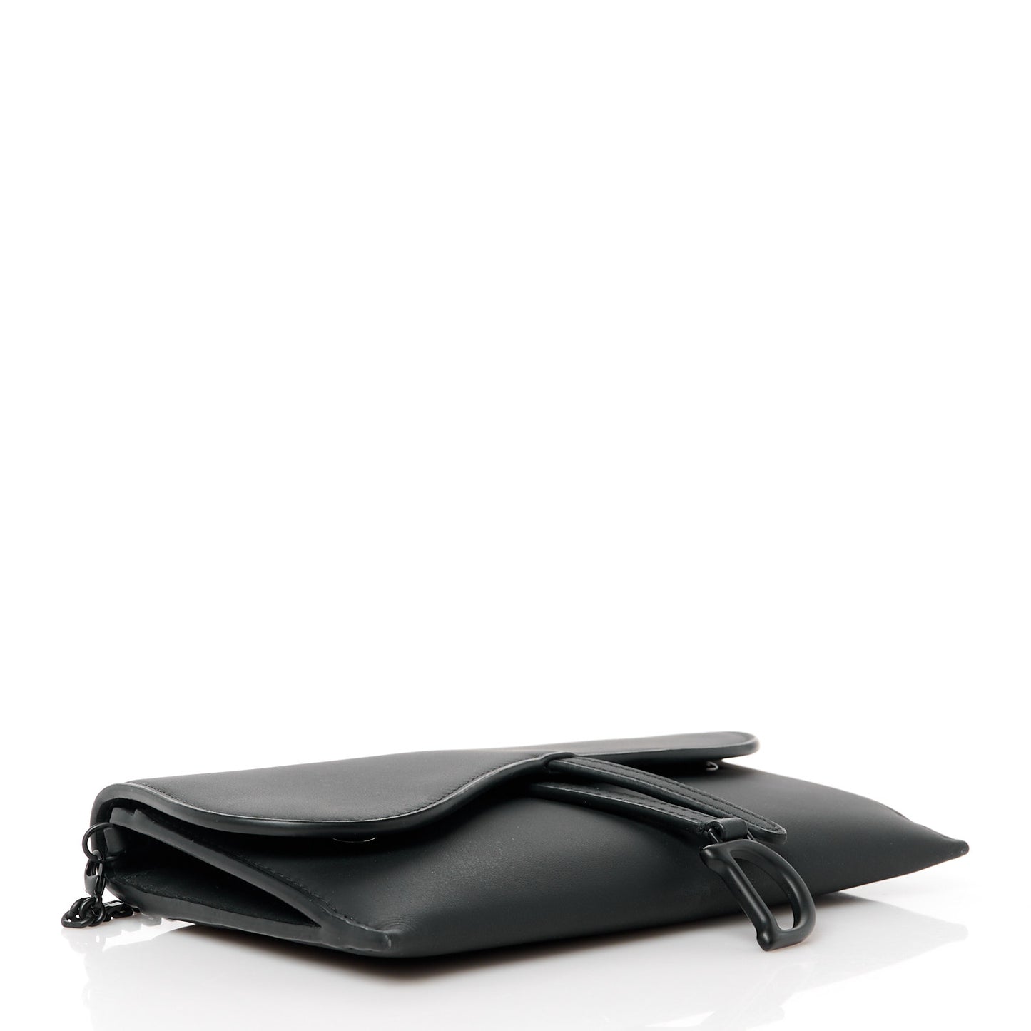 Ultra Matte Calfskin Saddle Chain Wallet Pouch Black