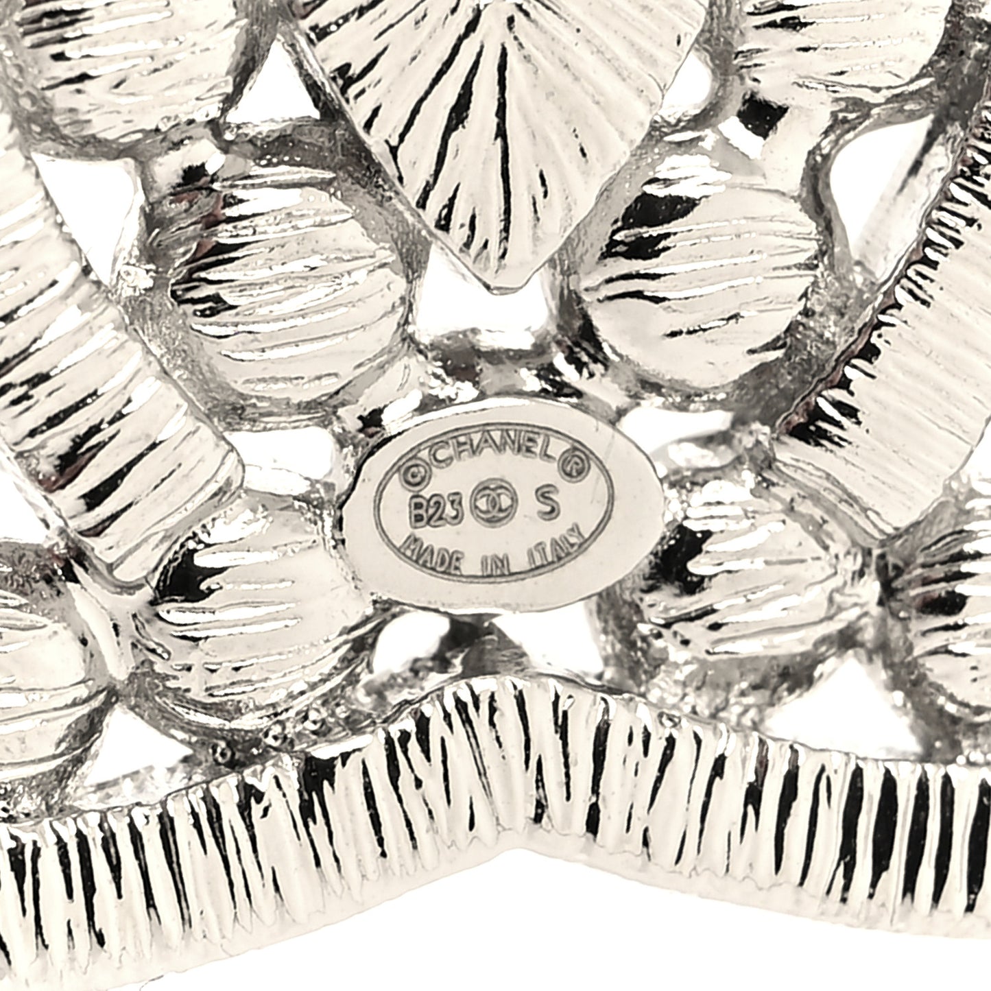 Metal Crystal CC Brooch Silver