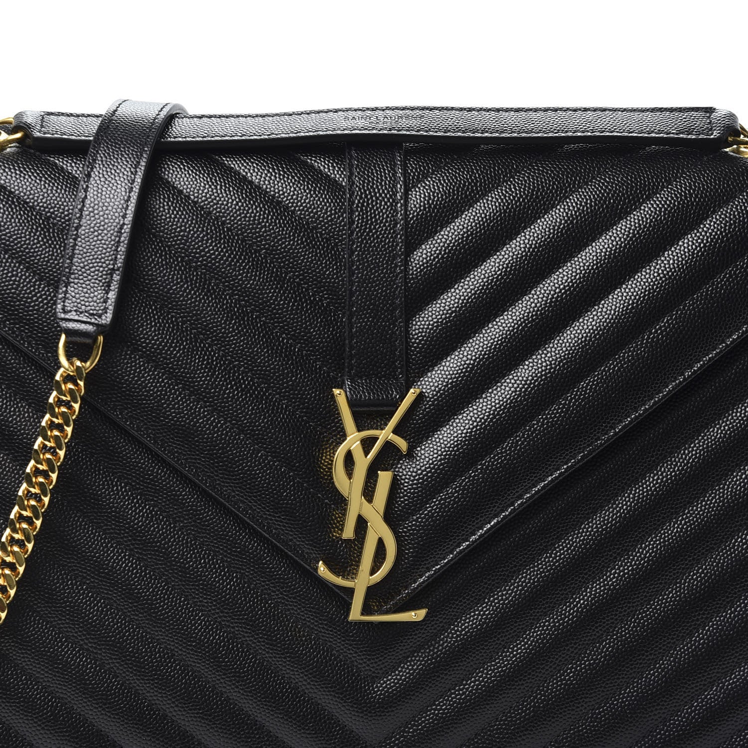Saint Laurent Grain De Poudre Matelasse Chevron Large Monogram Satchel Black 9 of 9