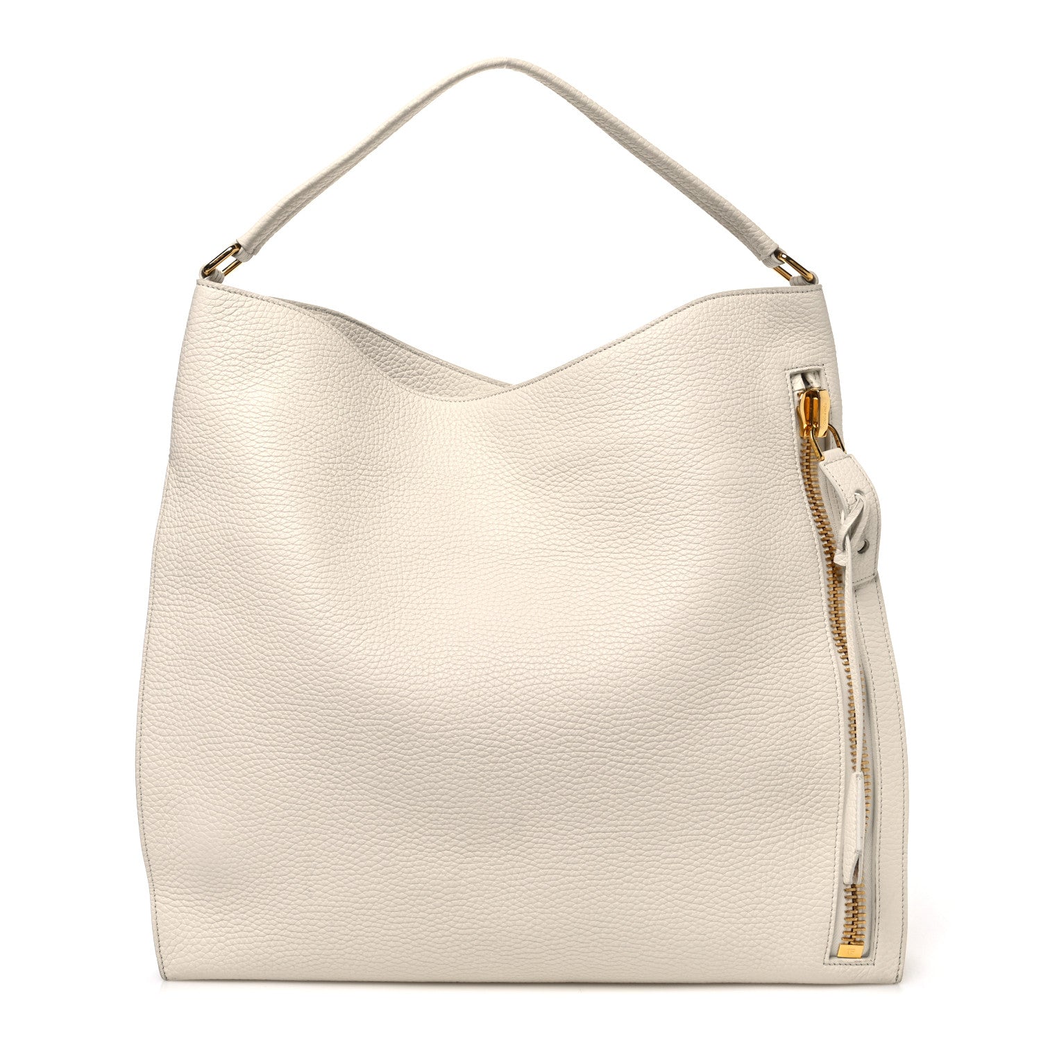 Tom Ford Pebbled Calfskin Large Alix Padlock Zip Hobo Bag Chalk 1 of 9