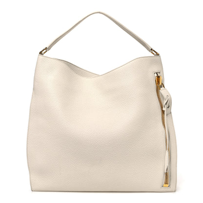 Tom Ford Pebbled Calfskin Large Alix Padlock Zip Hobo Bag Chalk 1 of 9
