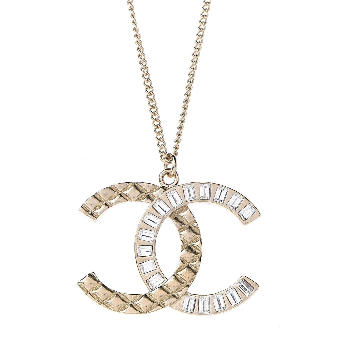 Baguette Crystal Quilted CC Pendant Necklace Gold